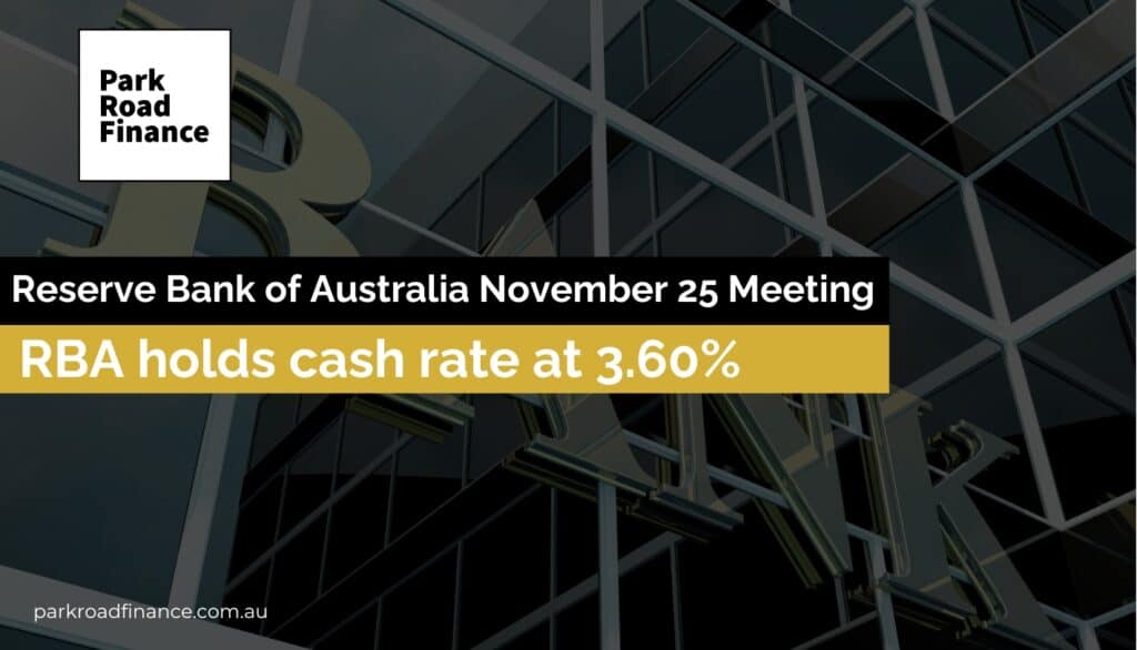Showing Reserve Bank of Australia announcement to hold cash rate steady at 3.60% in November meeting